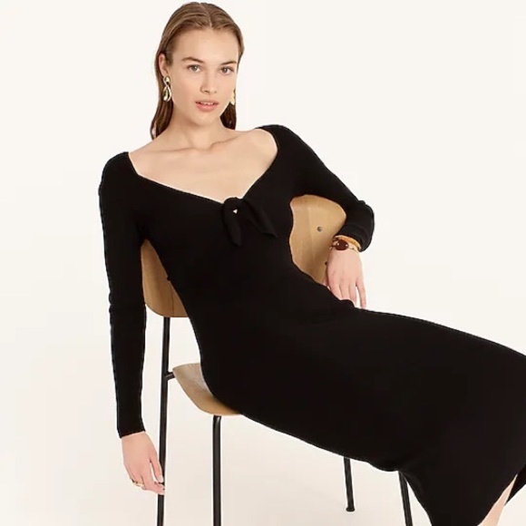 J Crew Ribbed Tie-front Sweater Dress in Black - Picture 1 of 5